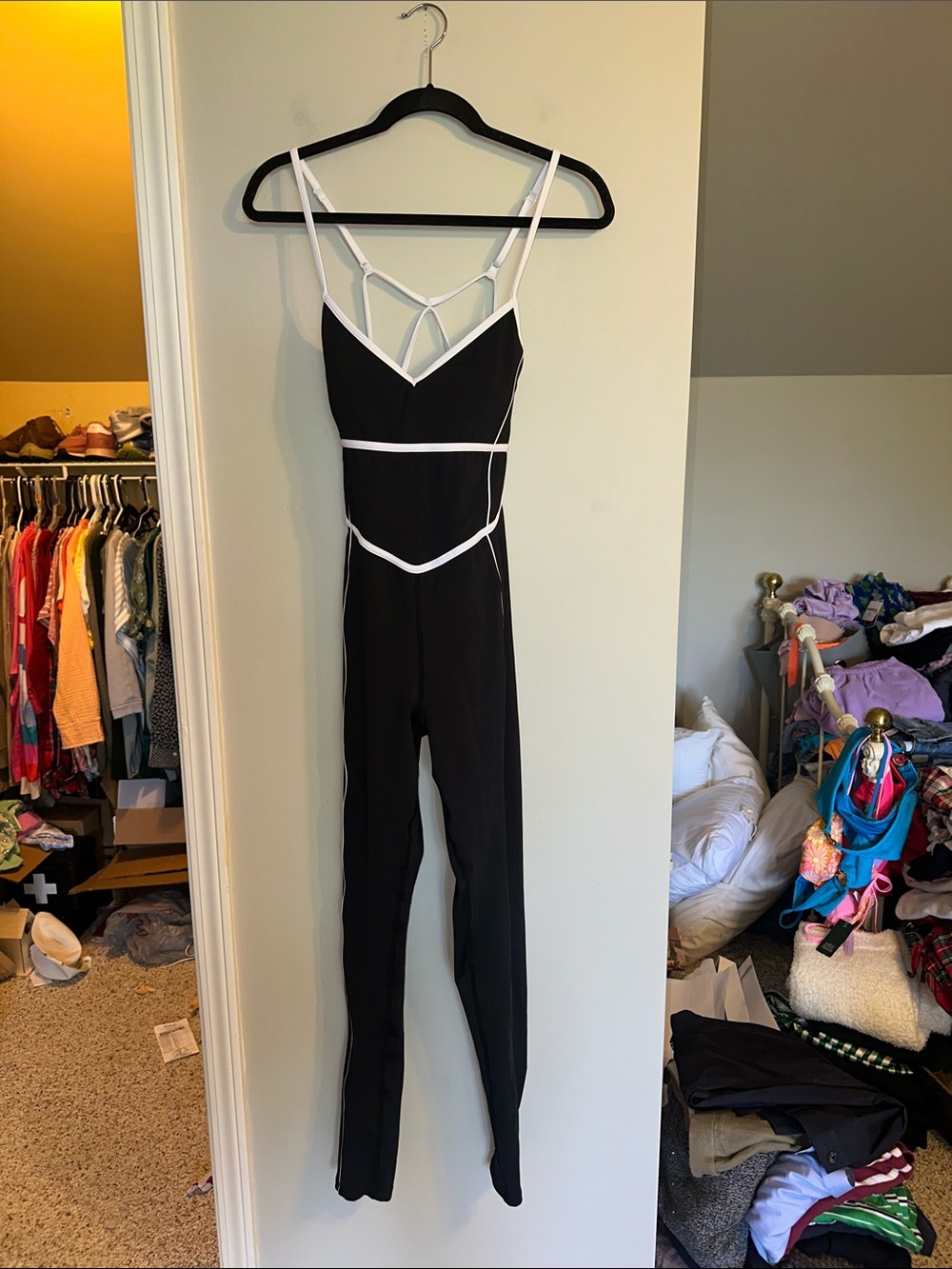Yellow the Label XL black athletic jumpsuit with white piping